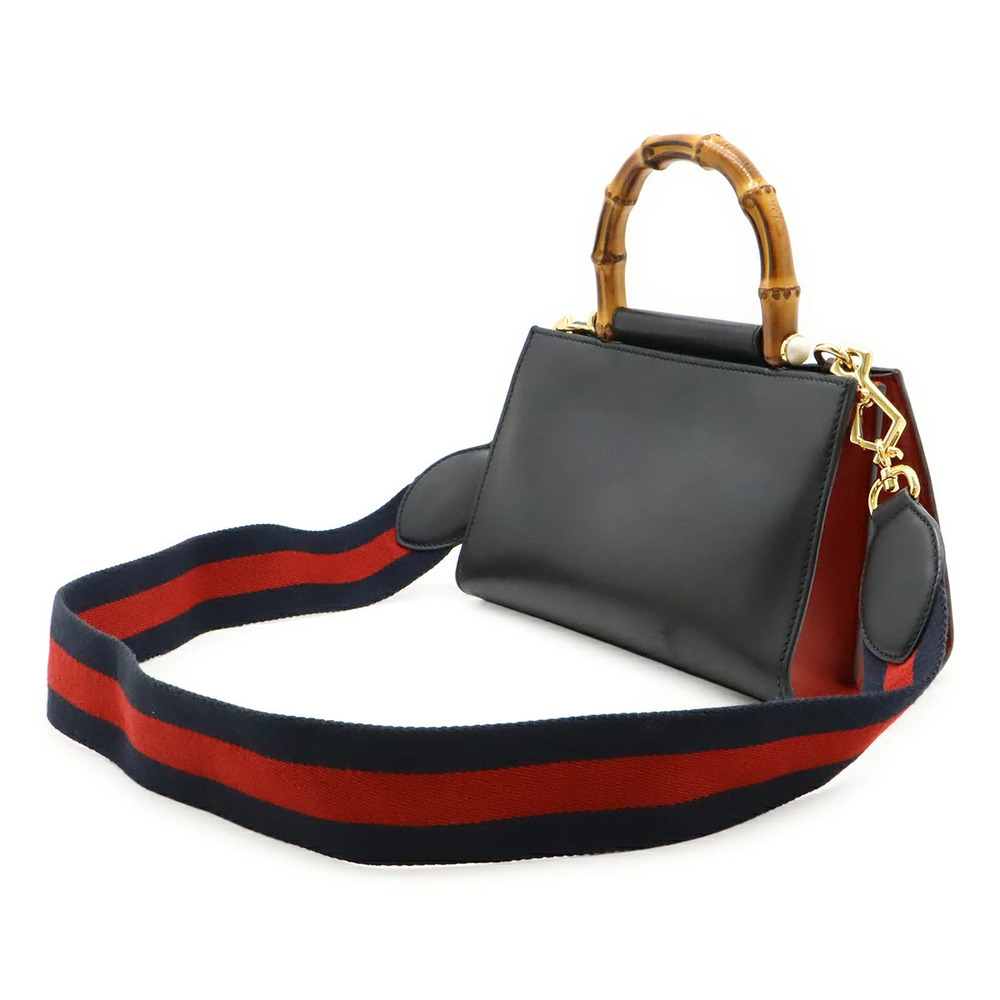 Gucci Pearl Red Shoulder Leather Faux Bamboo Black Handbag Red Black